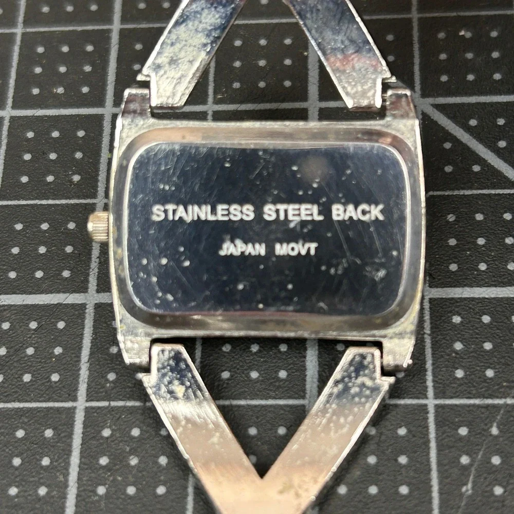 Womens Silver Tone Rhinestone Crisscross‎ Dress Watch Black Dial Japan Movt
